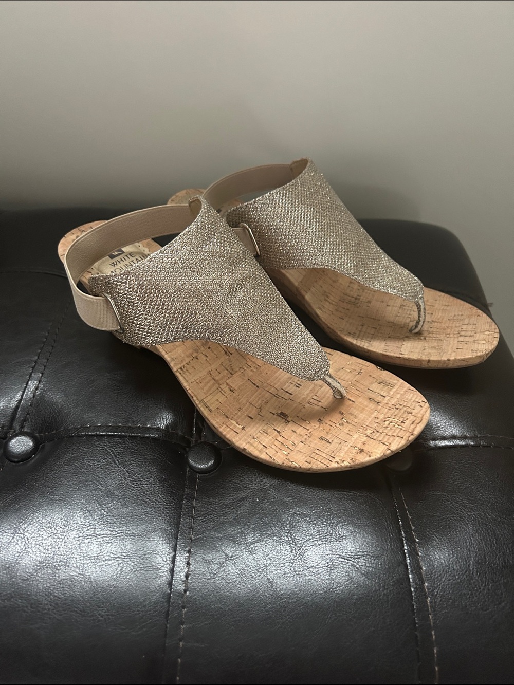 White Mountain Women's Glitter Cork Thong Sandals - Champagne Metallic